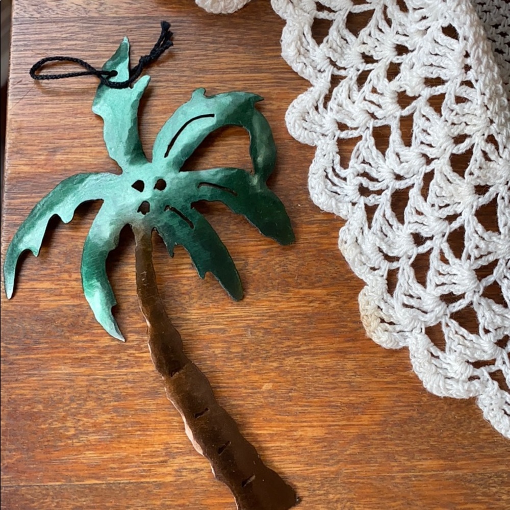 Handcrafted signed dated palm tree ornament